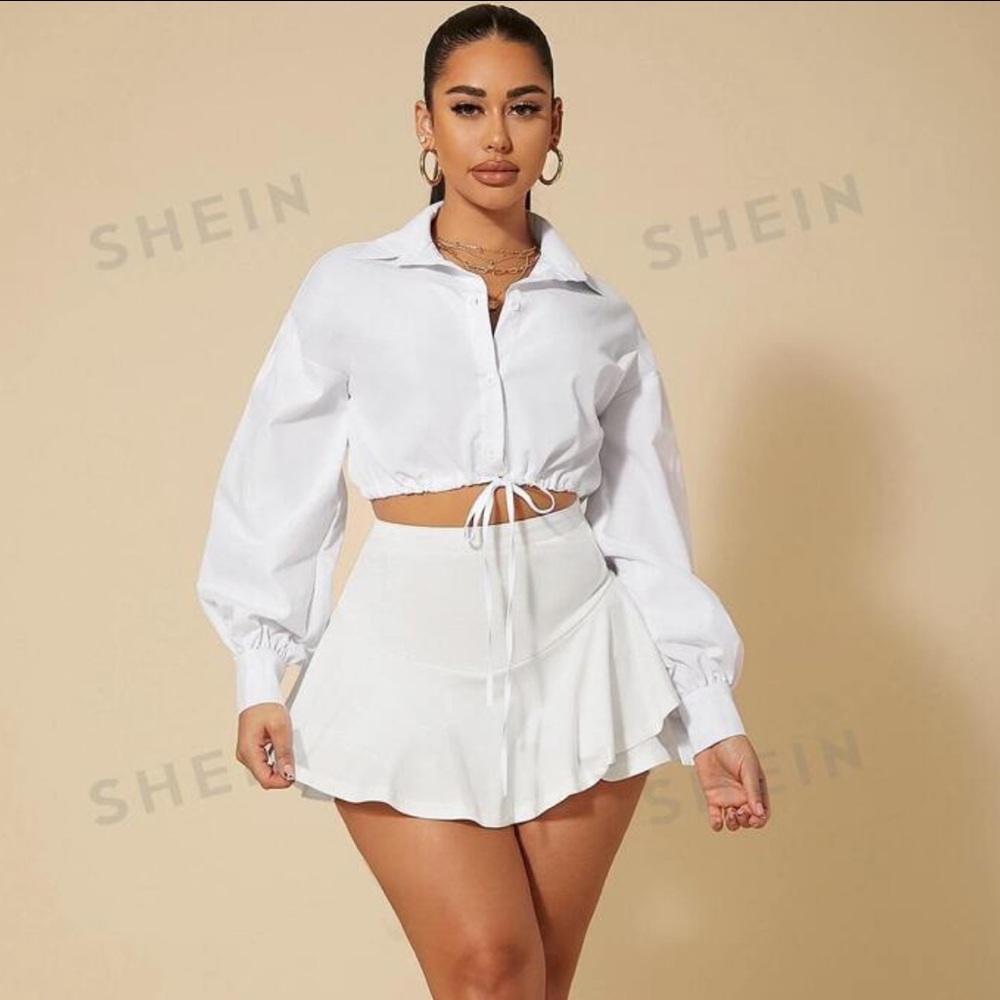 SHEIN White Ruffle Skirt Skort Size Small